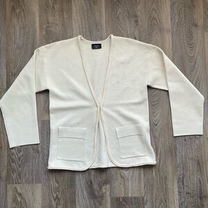 VICI Cream Braided Trim Open Front Knit Cardigan Small Clean Girl Minimalist